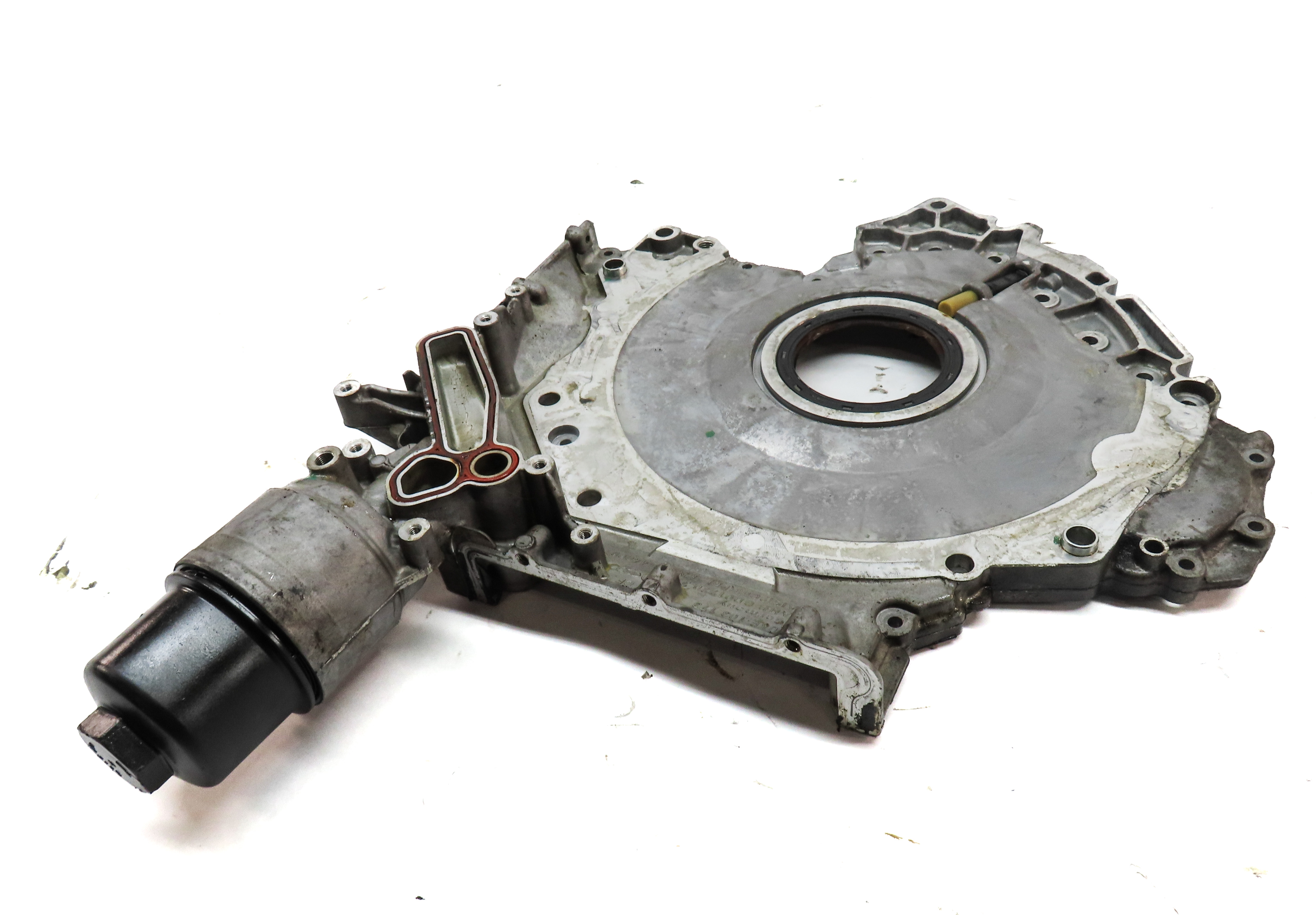 17-19 AUDI Q7 4M 3.0L SUPER CREC ENGINE LOWER TIMING COVER w/ OIL FILTER HOUSING — exact item pictured